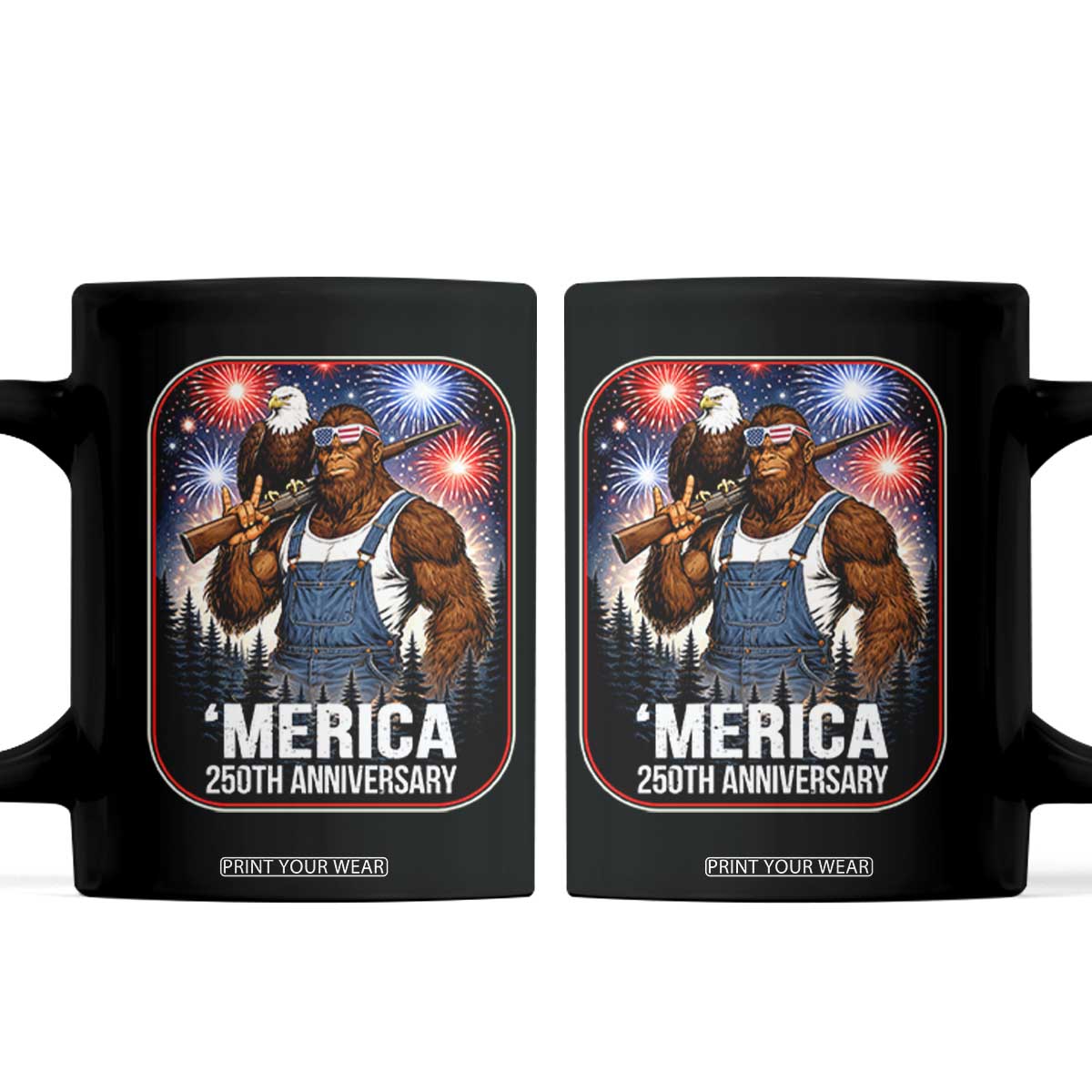 Funny Bigfoot America 250 Years Of American Freedom Coffee Mug TS12 Black Print Your Wear