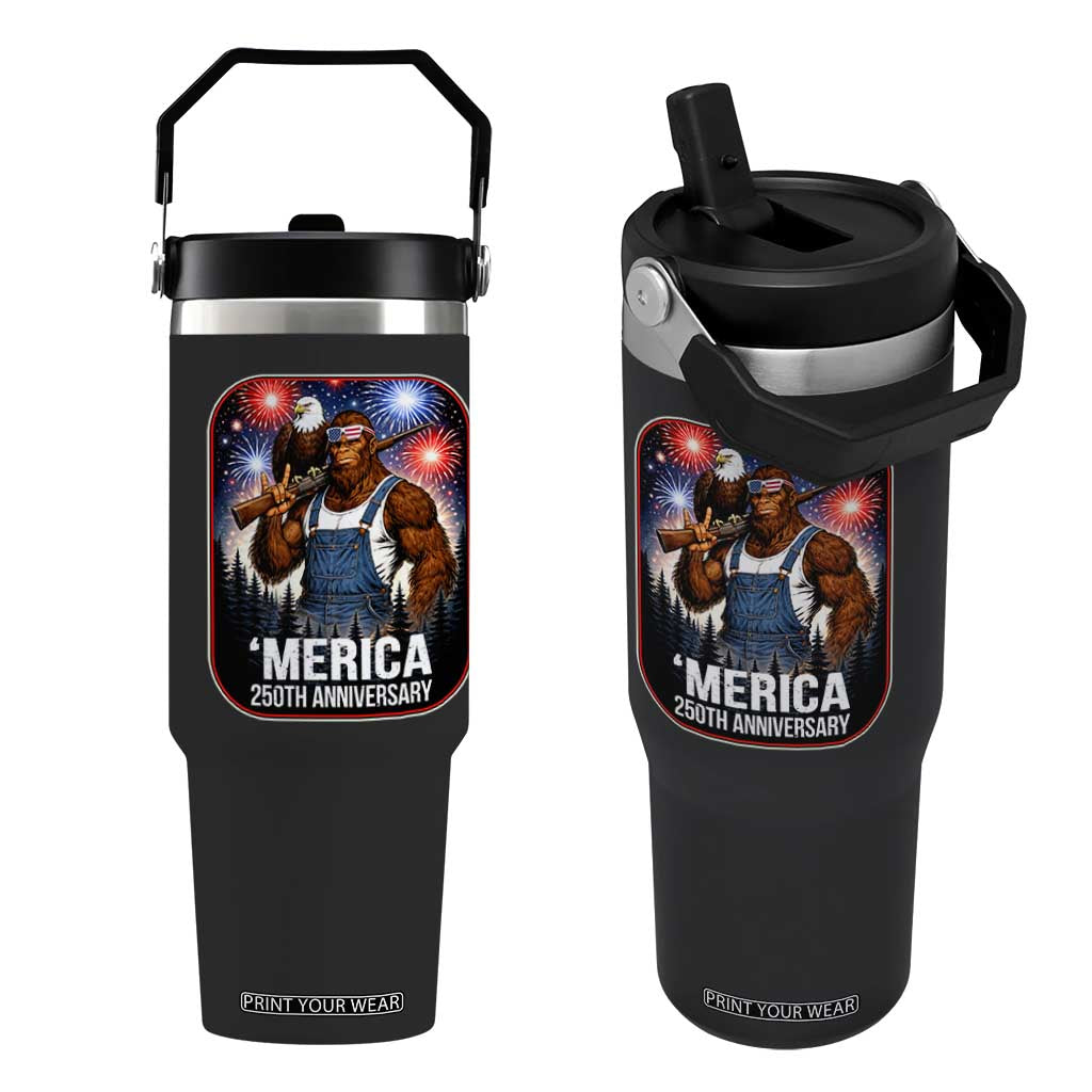 Funny Bigfoot America 250 Years Of American Freedom Flip Straw Tumbler TS12 One Size: 30 oz Black Print Your Wear