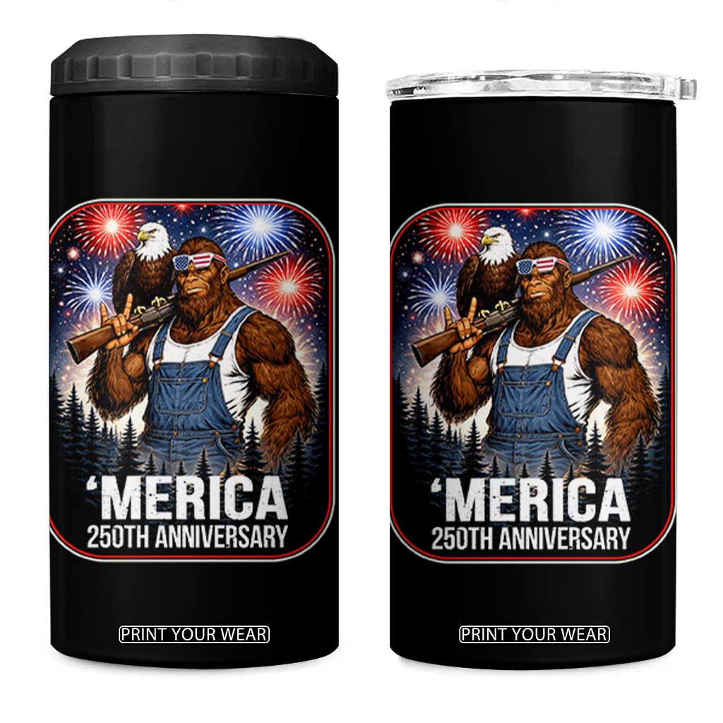 Funny Bigfoot America 250 Years Of American Freedom 4 in 1 Can Cooler Tumbler TS12 One Size: 16 oz Black Print Your Wear