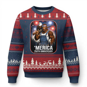 Funny Bigfoot America 250 Years Of American Freedom Ugly Christmas Sweater TS12 Navy Red Print Your Wear