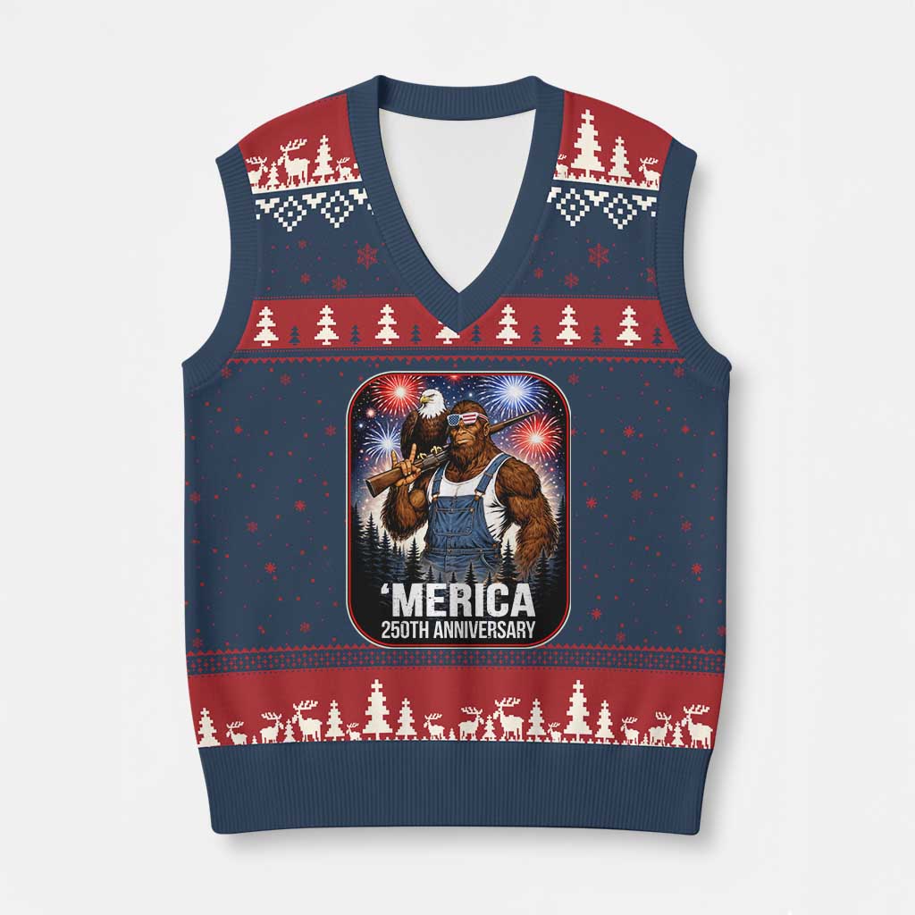 Funny Bigfoot America 250 Years Of American Freedom V-Neck Knit Sweater Vest TS12 Navy Red Print Your Wear