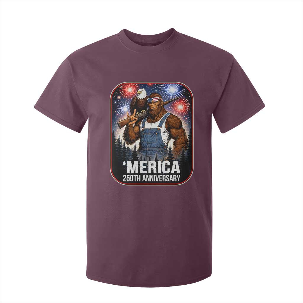 Funny Bigfoot America 250 Years Of American Freedom T Shirt For Kid TS12 Maroon Print Your Wear