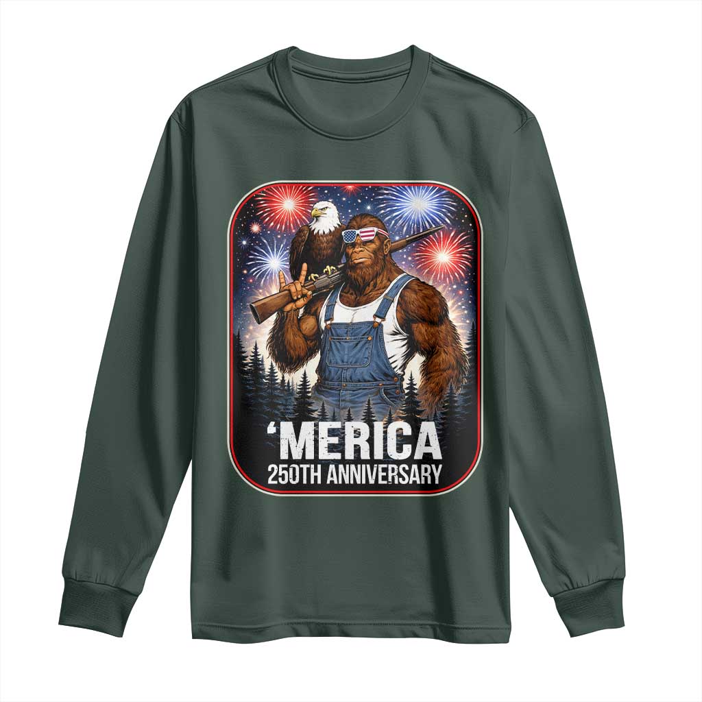 Funny Bigfoot America 250 Years Of American Freedom Long Sleeve Shirt TS12 Dark Forest Green Print Your Wear