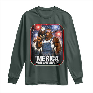 Funny Bigfoot America 250 Years Of American Freedom Long Sleeve Shirt TS12 Dark Forest Green Print Your Wear