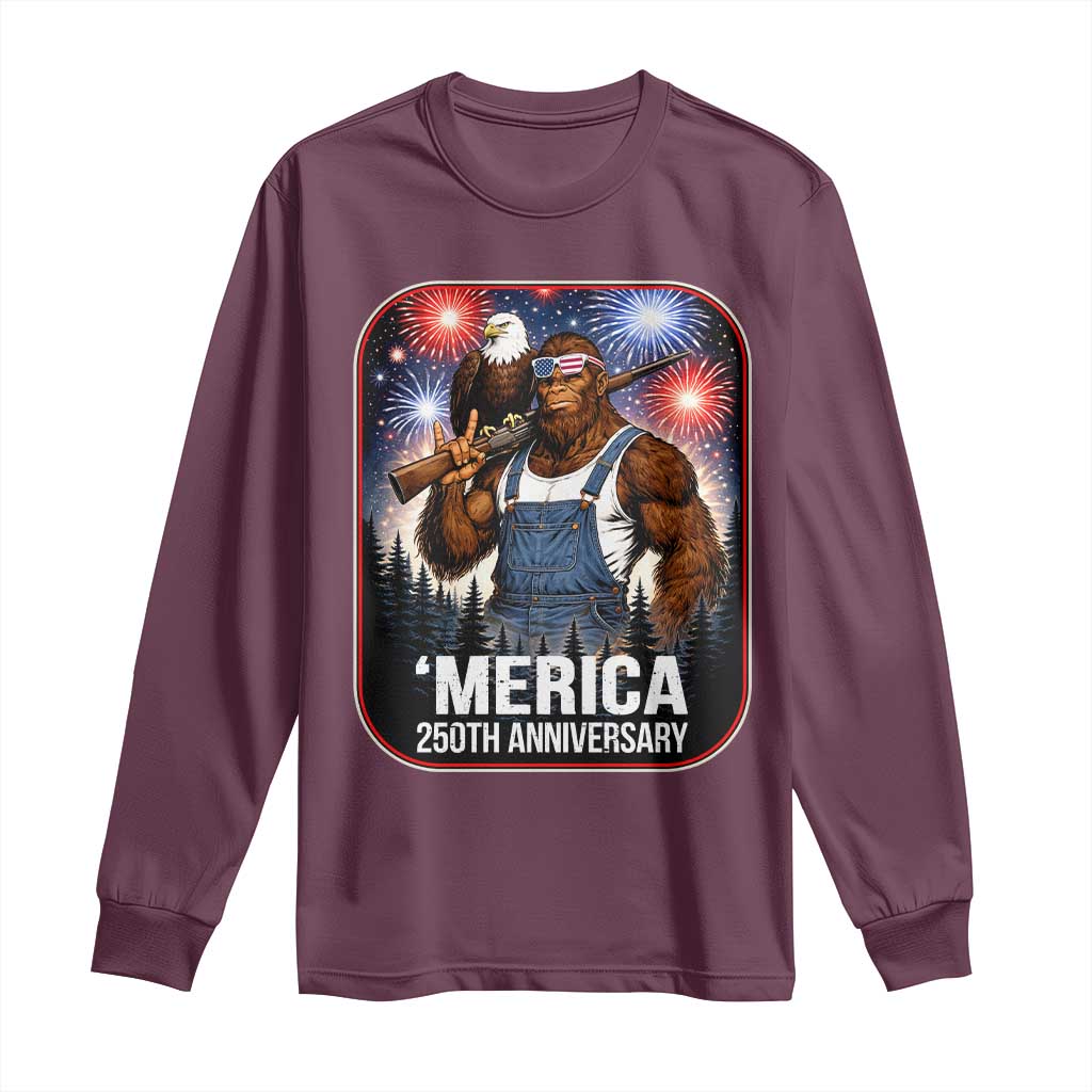 Funny Bigfoot America 250 Years Of American Freedom Long Sleeve Shirt TS12 Maroon Print Your Wear