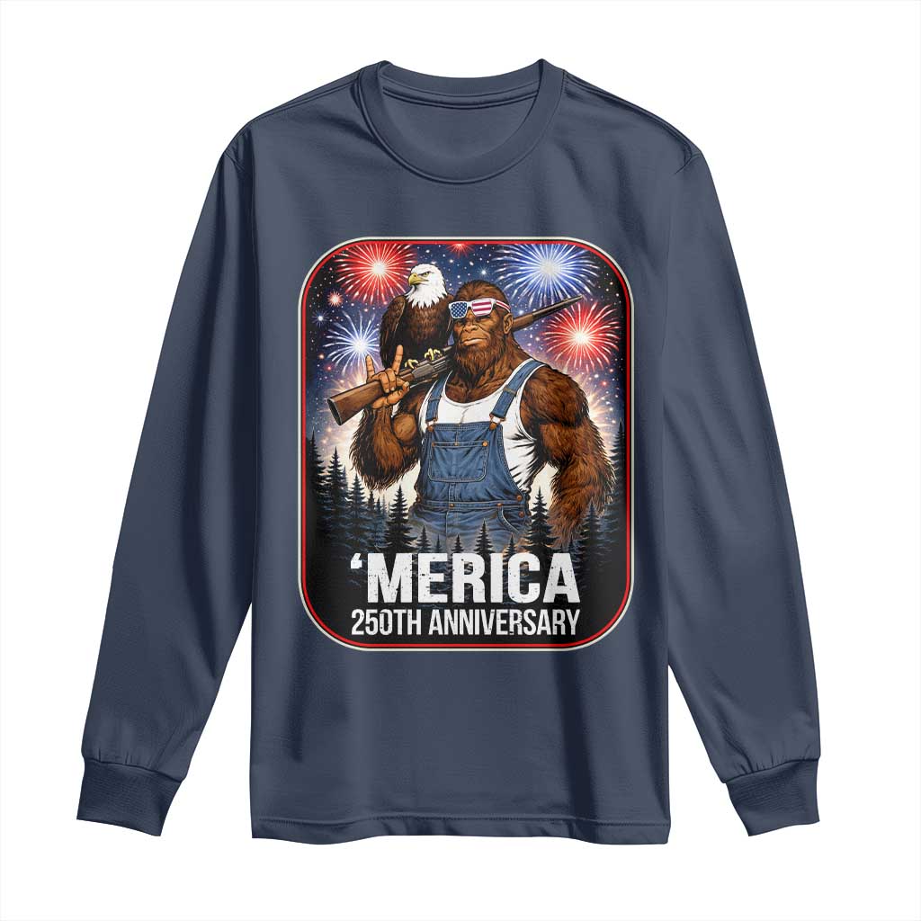 Funny Bigfoot America 250 Years Of American Freedom Long Sleeve Shirt TS12 Navy Print Your Wear