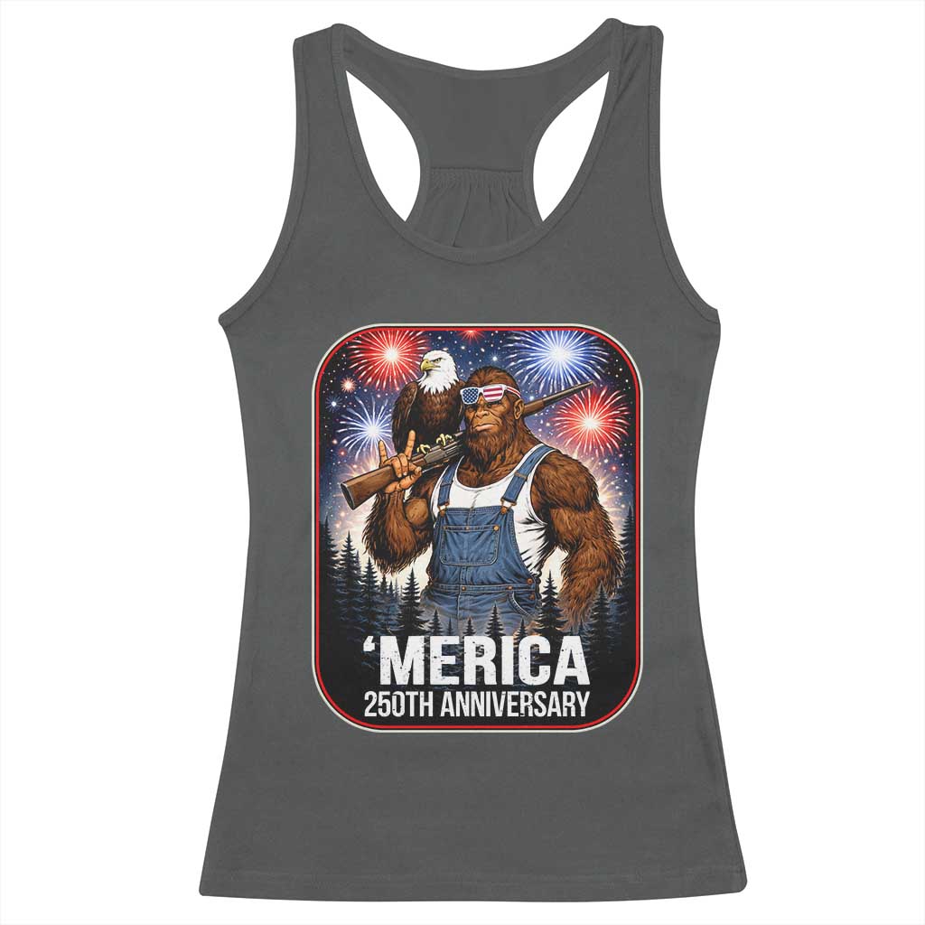 Funny Bigfoot USA 250 Years Of American Freedom Racerback Tank Top TS12 Dark Heather Print Your Wear