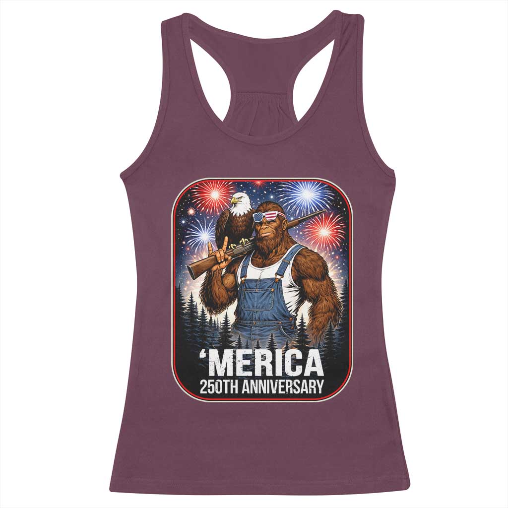 Funny Bigfoot USA 250 Years Of American Freedom Racerback Tank Top TS12 Maroon Print Your Wear
