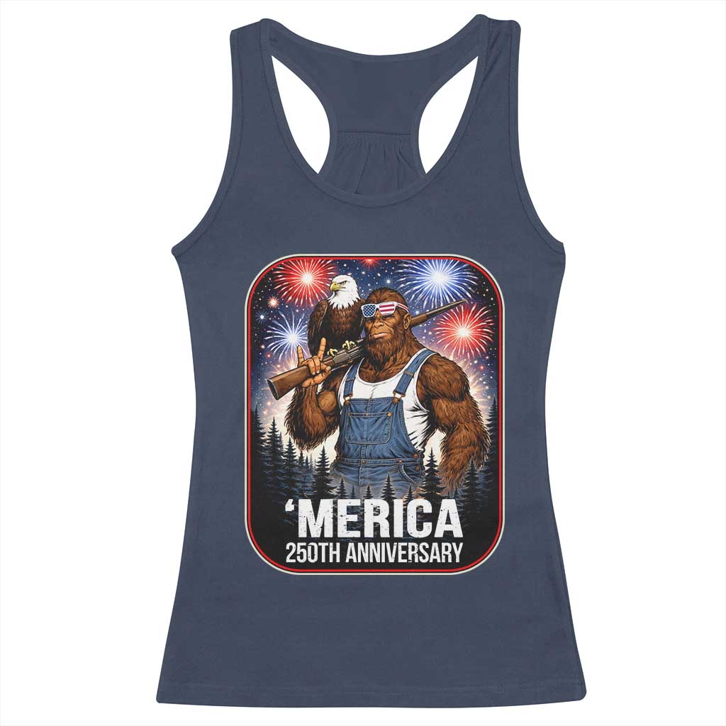 Funny Bigfoot USA 250 Years Of American Freedom Racerback Tank Top TS12 Navy Print Your Wear
