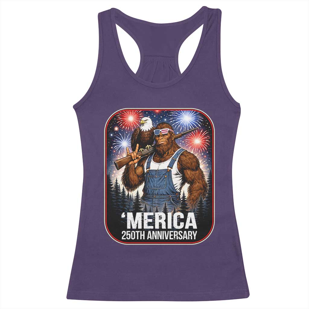 Funny Bigfoot USA 250 Years Of American Freedom Racerback Tank Top TS12 Purple Print Your Wear