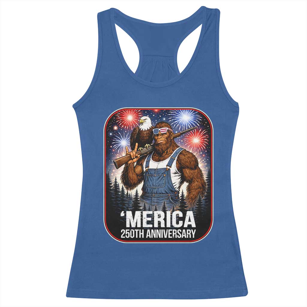 Funny Bigfoot USA 250 Years Of American Freedom Racerback Tank Top TS12 Royal Blue Print Your Wear
