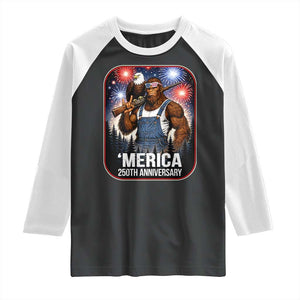 Funny Bigfoot America 250 Years Of American Freedom Raglan Shirt TS12 Black White Print Your Wear