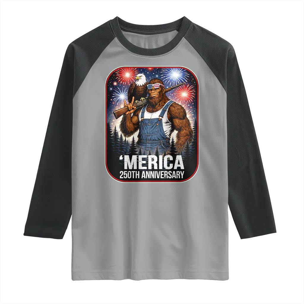 Funny Bigfoot America 250 Years Of American Freedom Raglan Shirt TS12 Sport Gray Black Print Your Wear