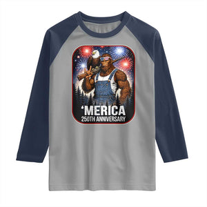 Funny Bigfoot America 250 Years Of American Freedom Raglan Shirt TS12 Sport Gray Navy Print Your Wear