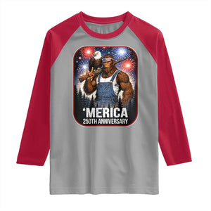 Funny Bigfoot America 250 Years Of American Freedom Raglan Shirt TS12 Sport Gray Red Print Your Wear