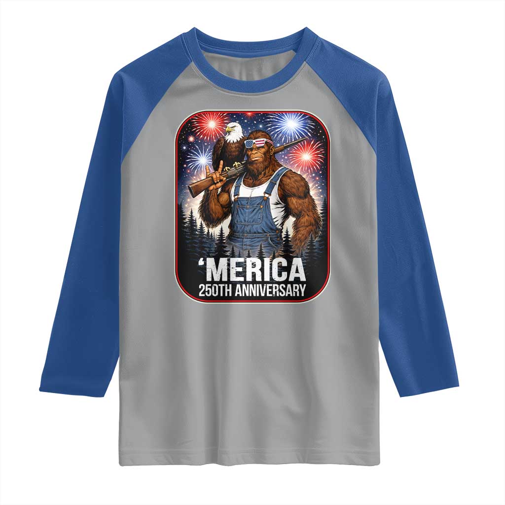 Funny Bigfoot America 250 Years Of American Freedom Raglan Shirt TS12 Sport Gray Royal Print Your Wear