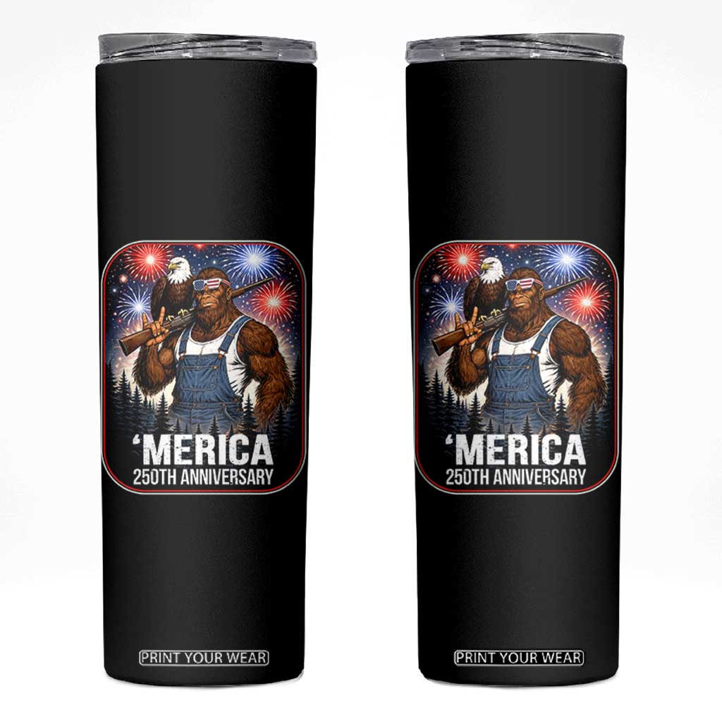 Funny Bigfoot America 250 Years Of American Freedom Skinny Tumbler TS12 Black Print Your Wear