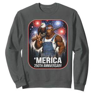 Funny Bigfoot America 250 Years Of American Freedom Sweatshirt TS12 Dark Heather Print Your Wear