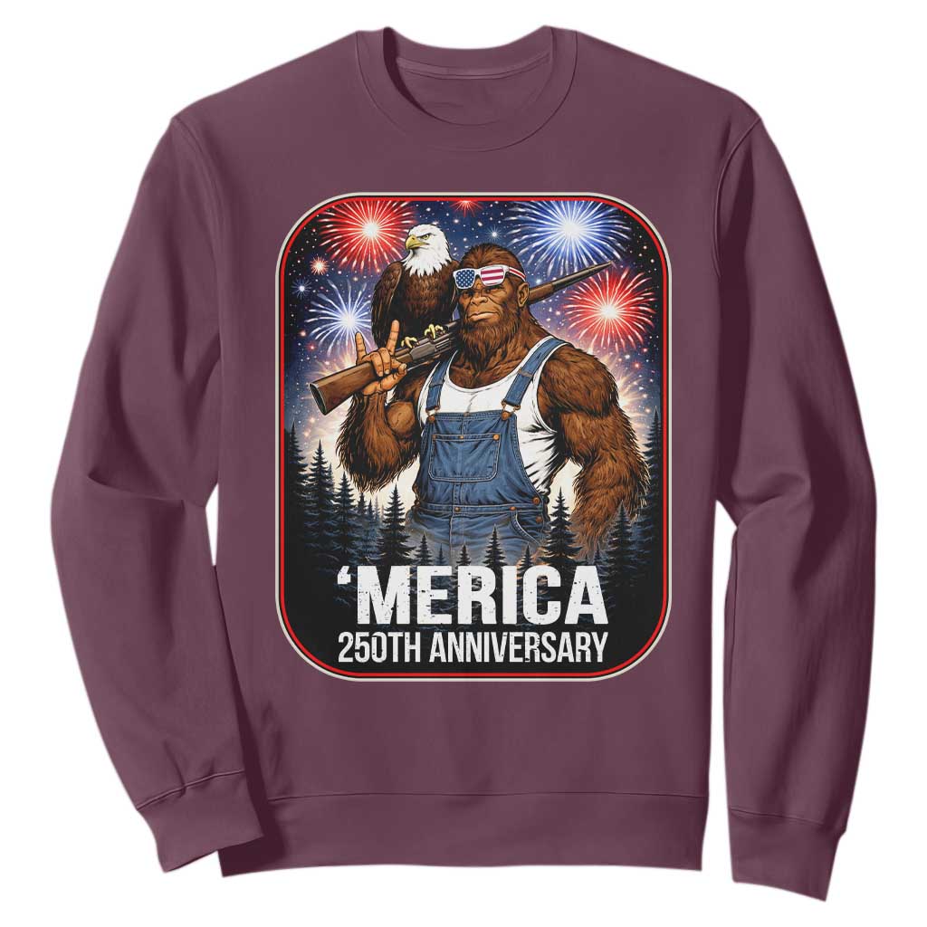 Funny Bigfoot America 250 Years Of American Freedom Sweatshirt TS12 Maroon Print Your Wear