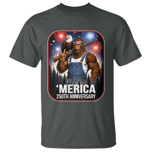 Funny Bigfoot America 250 Years Of American Freedom T Shirt TS12 Dark Heather Print Your Wear