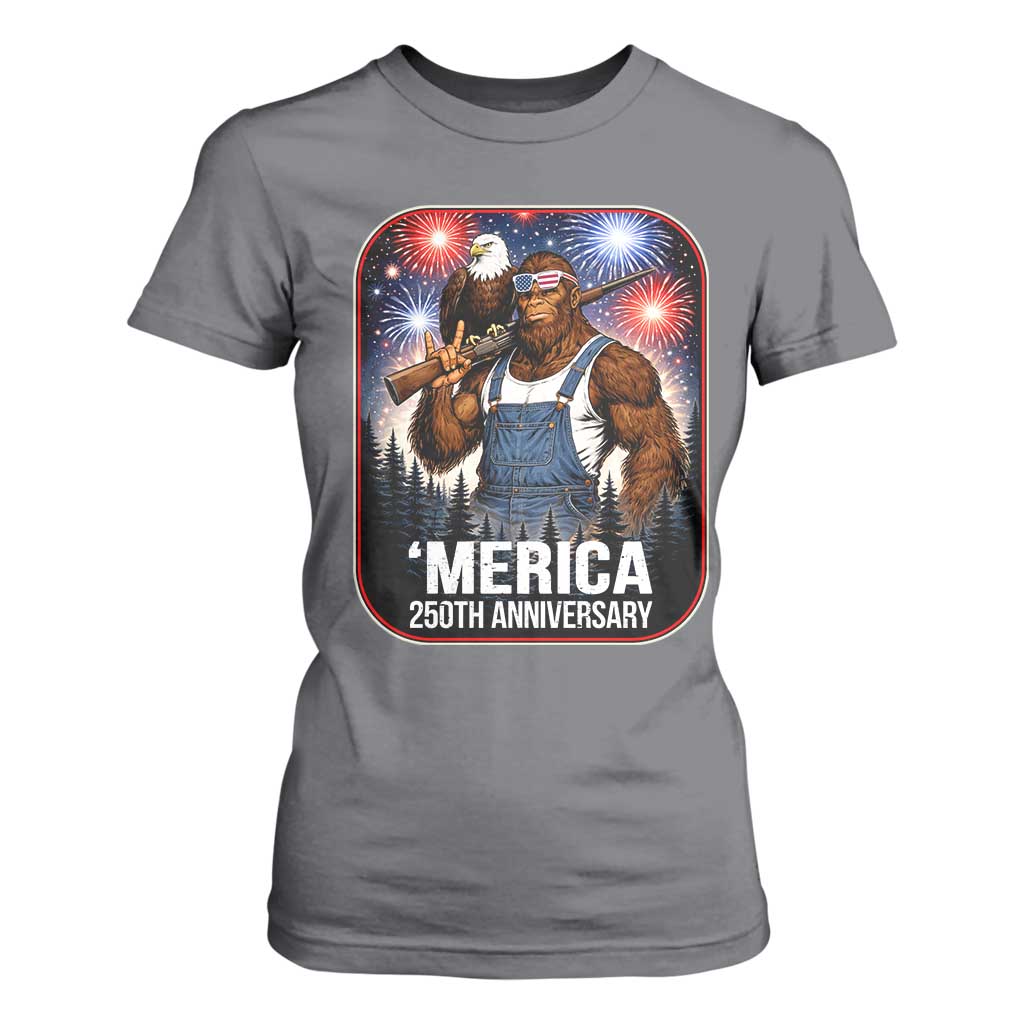 Funny Bigfoot America 250 Years Of American Freedom T Shirt For Women TS12 Charcoal Print Your Wear