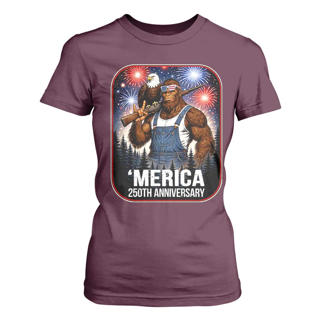 Funny Bigfoot America 250 Years Of American Freedom T Shirt For Women TS12 Maroon Print Your Wear