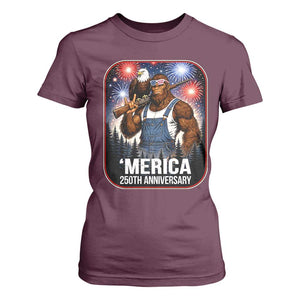 Funny Bigfoot America 250 Years Of American Freedom T Shirt For Women TS12 Maroon Print Your Wear