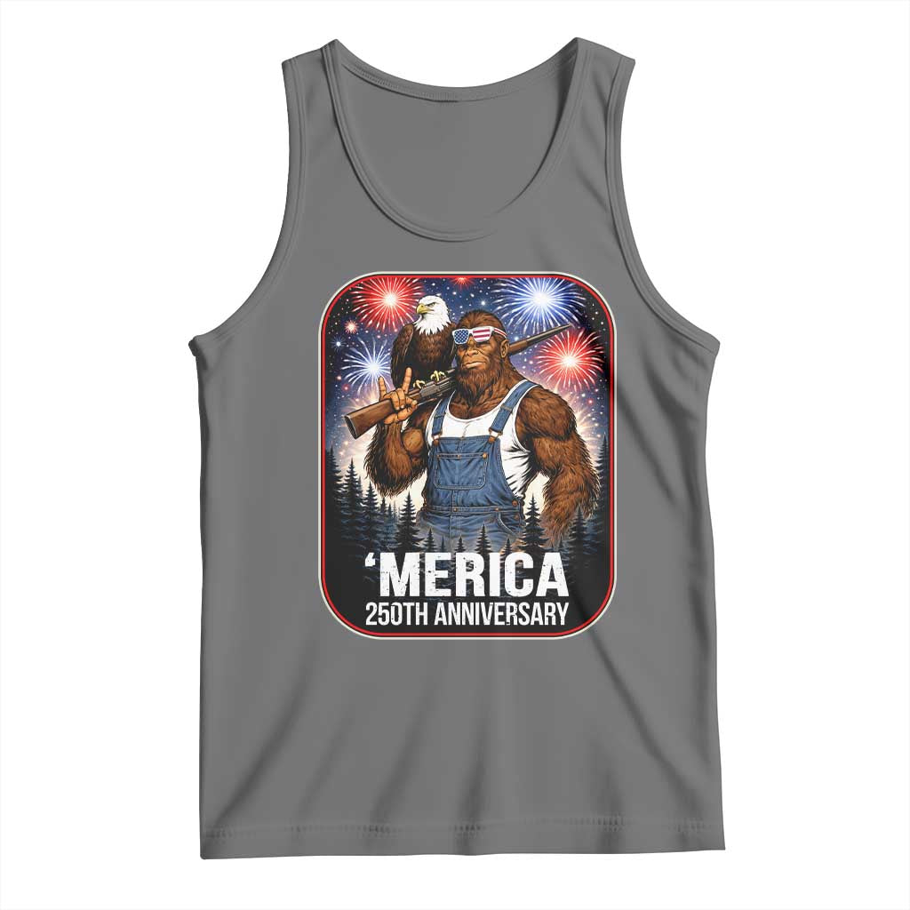 Funny Bigfoot America 250 Years Of American Freedom Tank Top TS12 Black Heather Print Your Wear