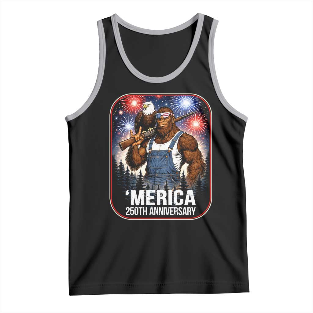 Funny Bigfoot America 250 Years Of American Freedom Tank Top TS12 Black Athletic Heather Print Your Wear