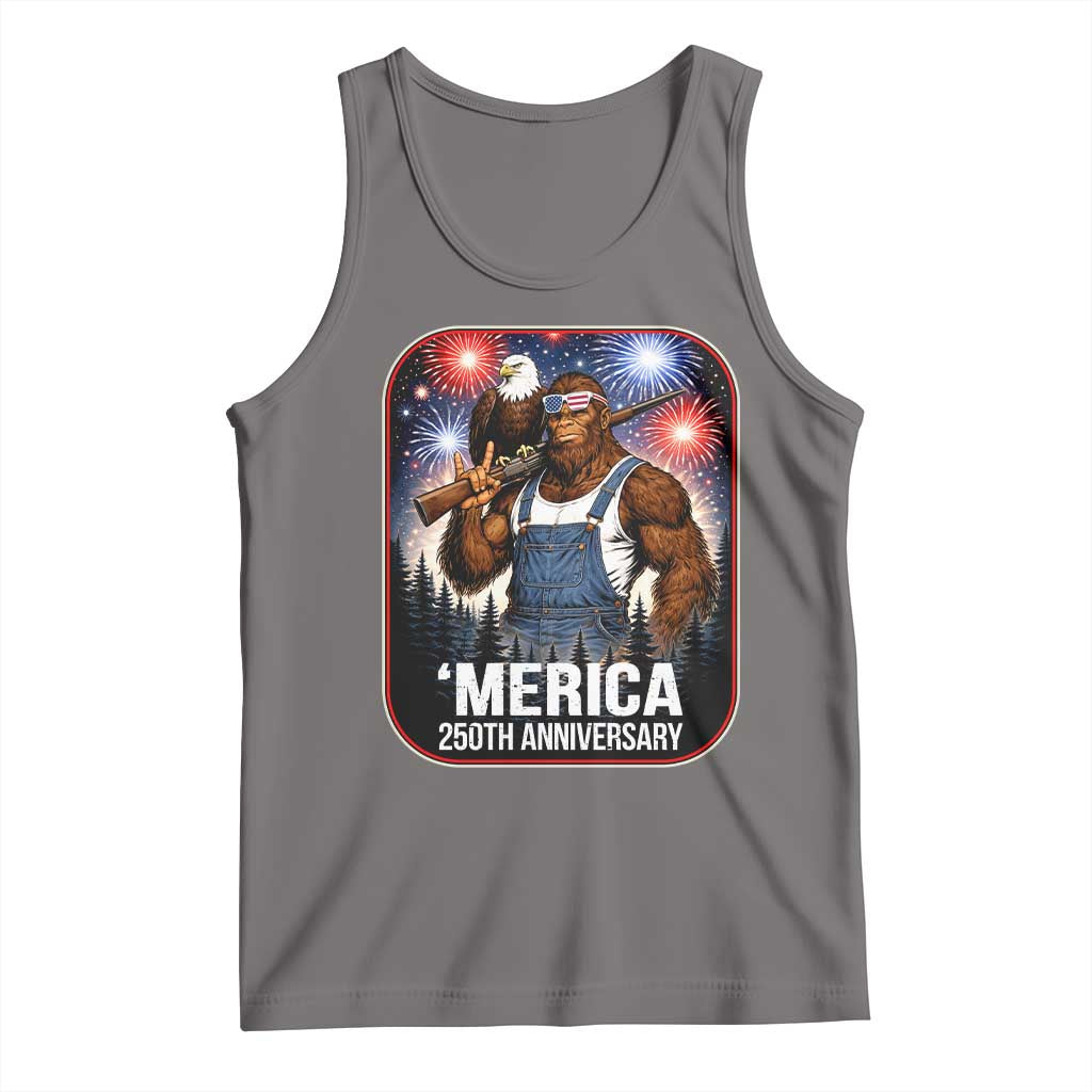 Funny Bigfoot America 250 Years Of American Freedom Tank Top TS12 Deep Heather Print Your Wear