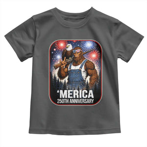 Funny Bigfoot America 250 Years Of American Freedom Toddler T Shirt TS12 Dark Heather Print Your Wear