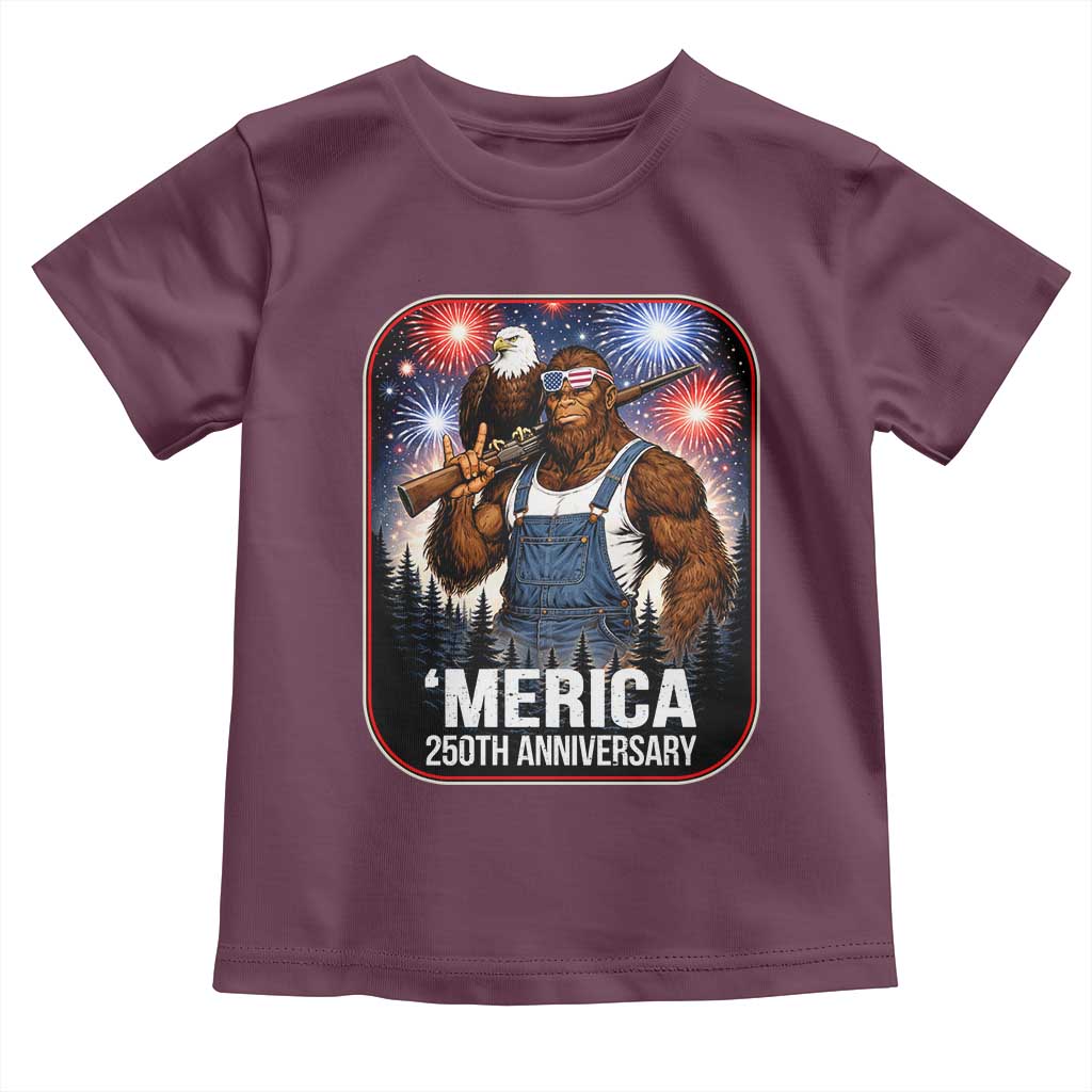 Funny Bigfoot America 250 Years Of American Freedom Toddler T Shirt TS12 Maroon Print Your Wear