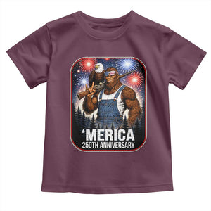 Funny Bigfoot America 250 Years Of American Freedom Toddler T Shirt TS12 Maroon Print Your Wear