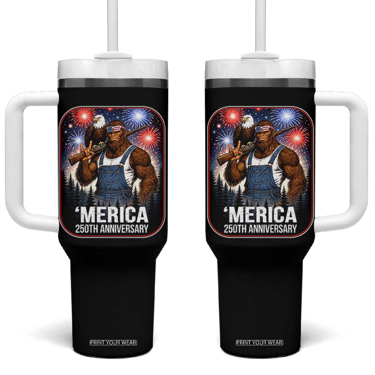 Funny Bigfoot America 250 Years Of American Freedom Tumbler With Handle TS12 One Size: 40 oz Black Print Your Wear