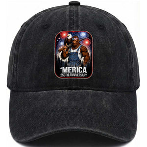 Funny Bigfoot America 250 Years Of American Freedom Washed Cotton Baseball Cap TS12 Washed Cap Universal Fit Black Print Your Wear