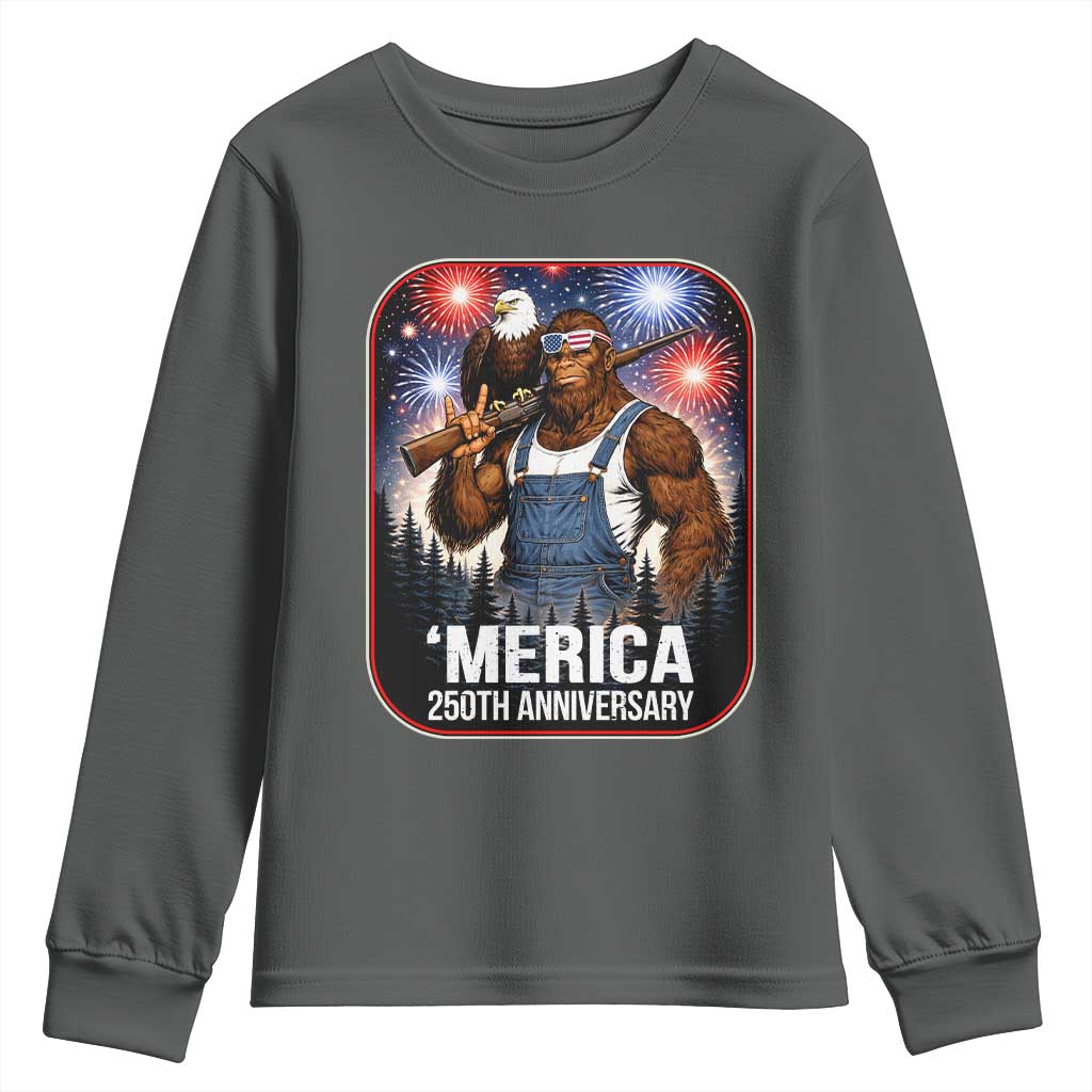 Funny Bigfoot America 250 Years Of American Freedom Youth Sweatshirt TS12 Dark Heather Print Your Wear