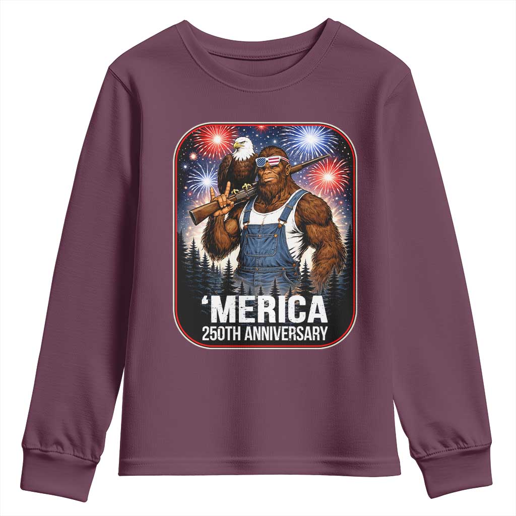Funny Bigfoot America 250 Years Of American Freedom Youth Sweatshirt TS12 Maroon Print Your Wear
