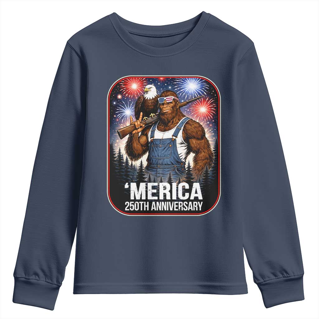 Funny Bigfoot America 250 Years Of American Freedom Youth Sweatshirt TS12 Navy Print Your Wear