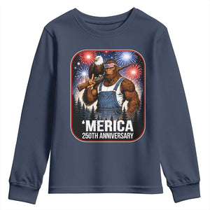 Funny Bigfoot America 250 Years Of American Freedom Youth Sweatshirt TS12 Navy Print Your Wear