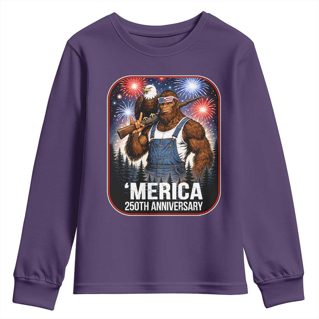 Funny Bigfoot America 250 Years Of American Freedom Youth Sweatshirt TS12 Purple Print Your Wear