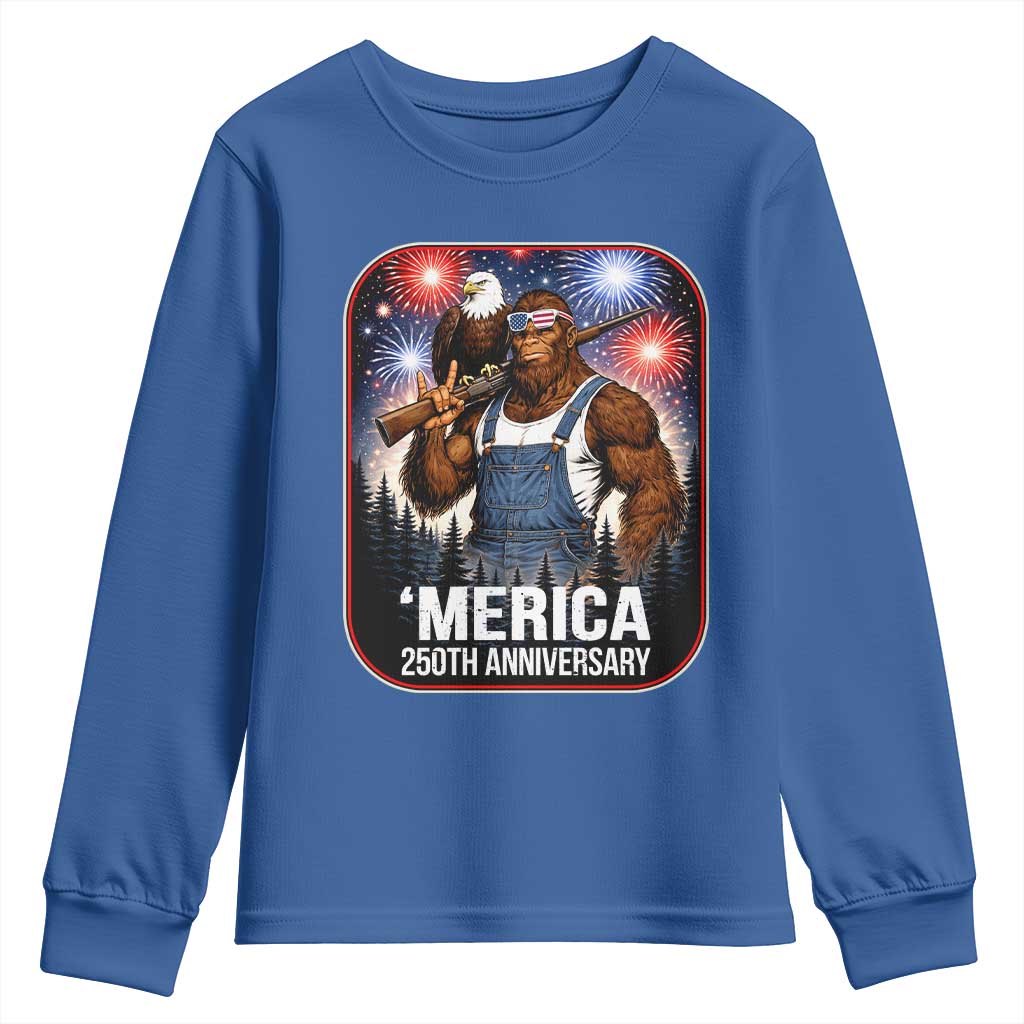 Funny Bigfoot America 250 Years Of American Freedom Youth Sweatshirt TS12 Royal Blue Print Your Wear