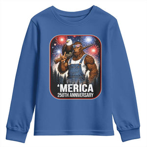 Funny Bigfoot America 250 Years Of American Freedom Youth Sweatshirt TS12 Royal Blue Print Your Wear