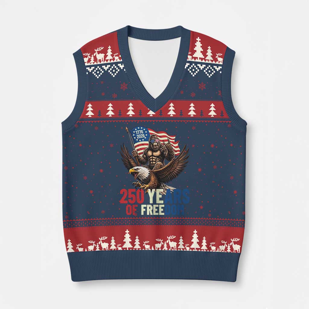 Funny Patriotic Bigfoot V-Neck Knit Sweater Vest 250 Years Of American Freedom TS12 Navy Red Print Your Wear
