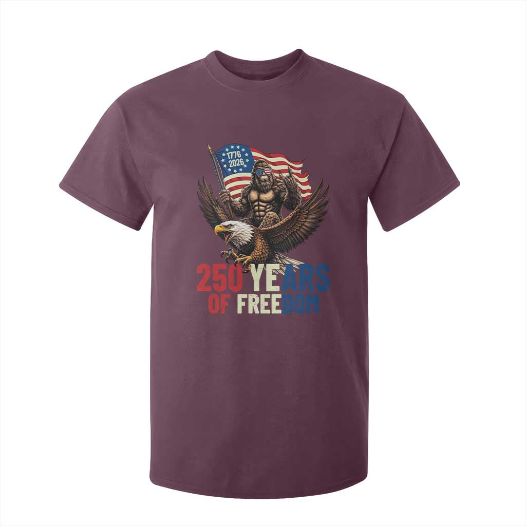 Funny Patriotic Bigfoot T Shirt For Kid 250 Years Of American Freedom TS12 Maroon Print Your Wear