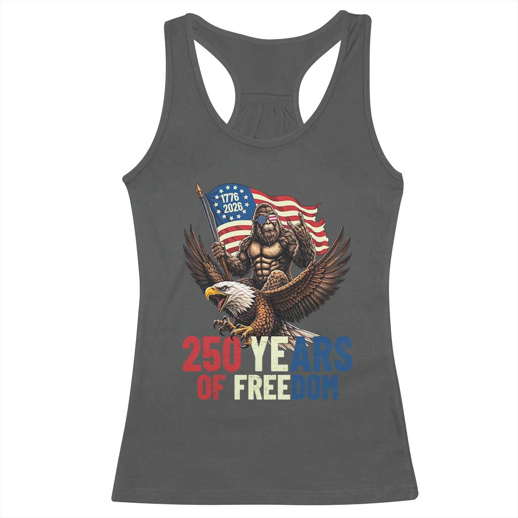 Funny Patriotic Bigfoot Racerback Tank Top 250 Years Of American Freedom TS12 Dark Heather Print Your Wear