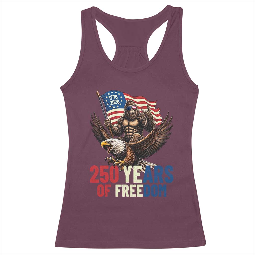Funny Patriotic Bigfoot Racerback Tank Top 250 Years Of American Freedom TS12 Maroon Print Your Wear
