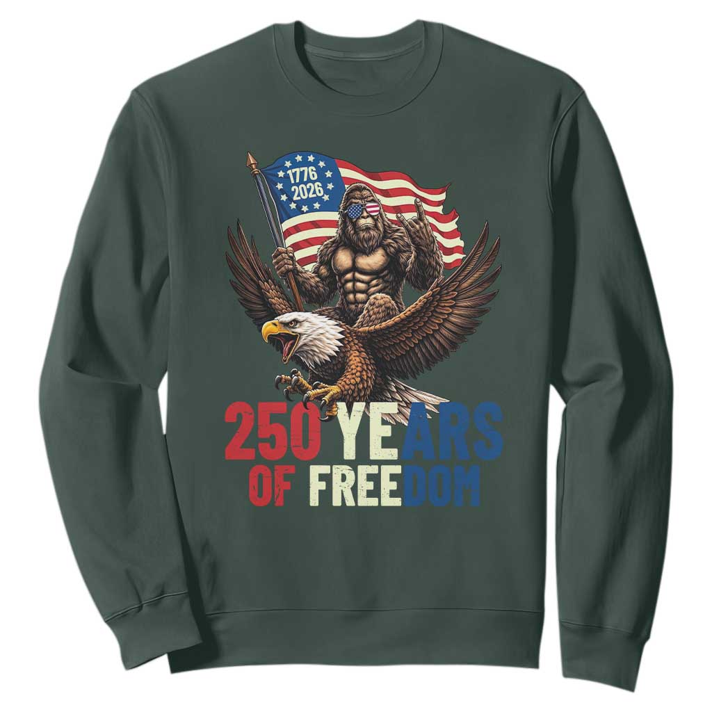 Funny Patriotic Bigfoot Sweatshirt 250 Years Of American Freedom TS12 Dark Forest Green Print Your Wear