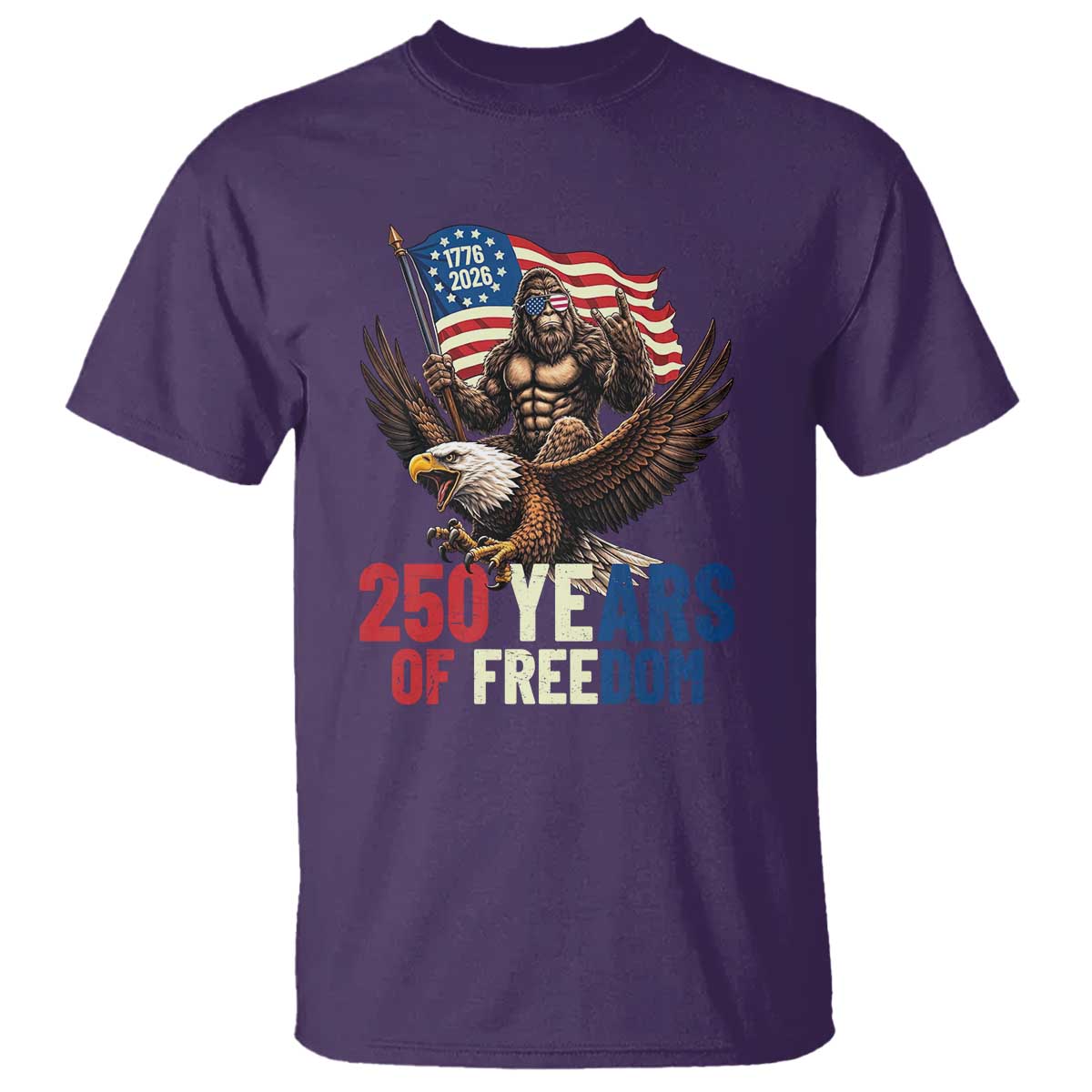 Funny Patriotic Bigfoot T Shirt 250 Years Of American Freedom TS12 Purple Print Your Wear