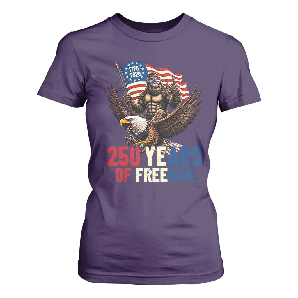 Funny Patriotic Bigfoot T Shirt For Women 250 Years Of American Freedom TS12 Purple Print Your Wear