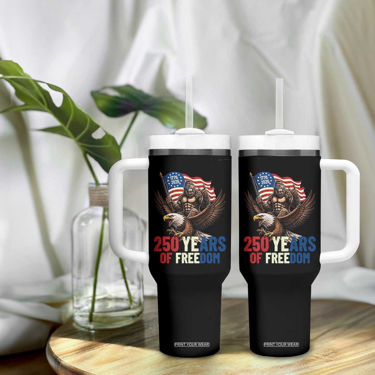 Funny Patriotic Bigfoot Tumbler With Handle 250 Years Of American Freedom TS12 Print Your Wear
